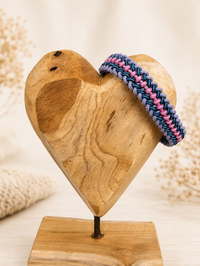 Paracord-Halsband „Violettnebel“ im Knotenmuster Sanctified Covenant in Lila, Türkis und Grau