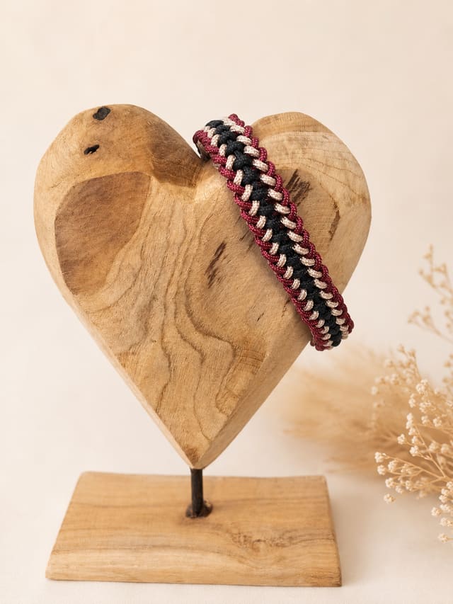 Paracord-Halsband „Herbstglut“ im Knotenmuster Sanctified Covenant in Rot, Rosé und Anthrazit
