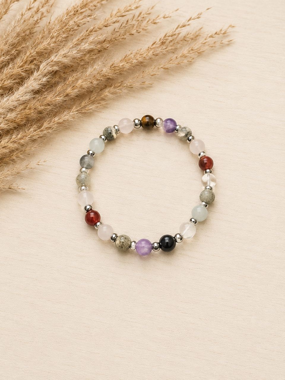 Seelenband Armband mit 4 mm Edelsteinperlen in bunten Naturtönen